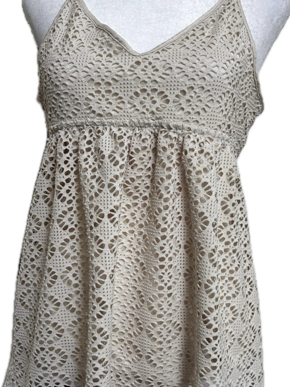 Vintage Express Cream Crochet Lace Babydoll Tank Top